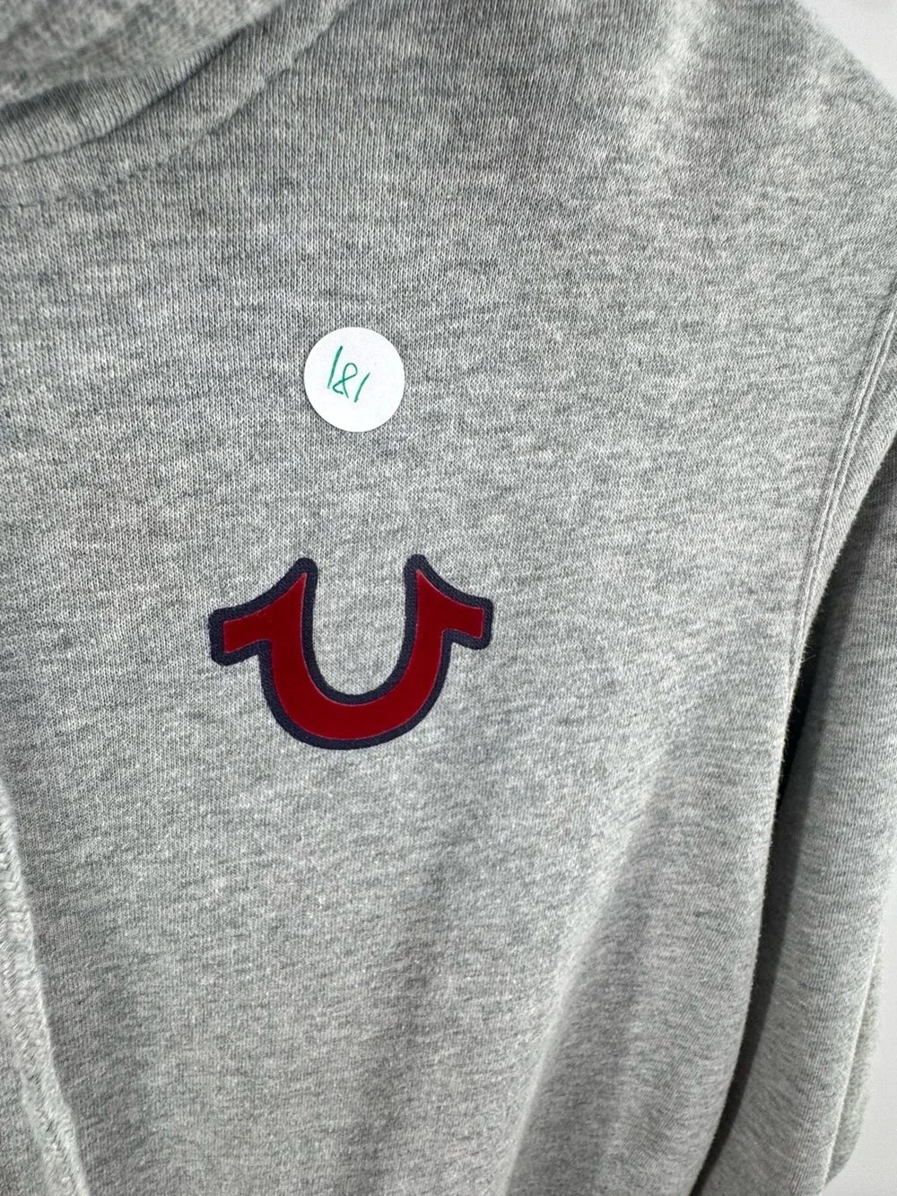True Religion Light Gray Pullover Hoodie with Black Label